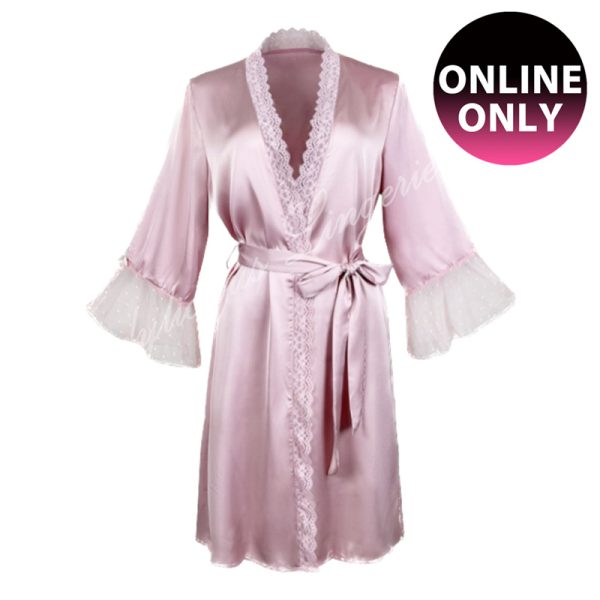 Dusty Pink Satin Gown With Lace Trimmed