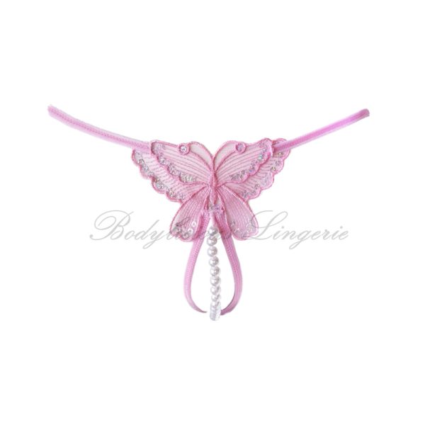 Glam Butterfly Crotchless Thong with Pearl Detail