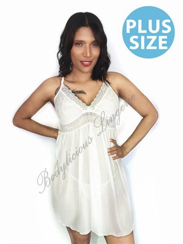 Plus Size Mesh Nighty With Lace Detail