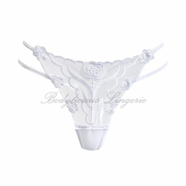 Floral Embroidered Mesh Thong