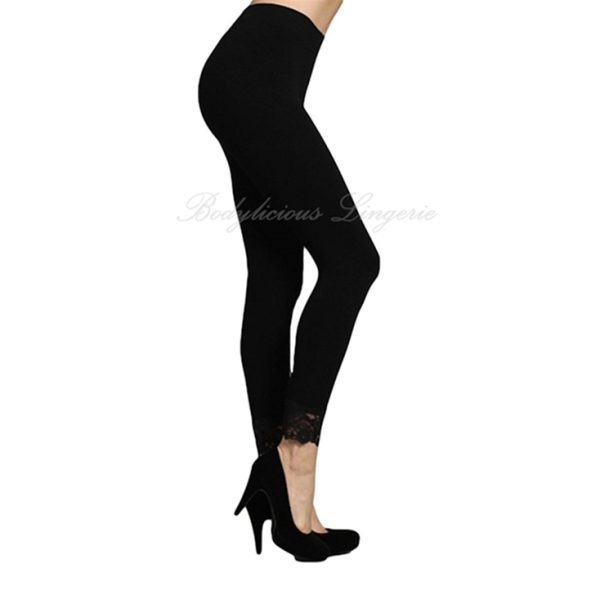 Seamless Long Leggings With Lace Trim