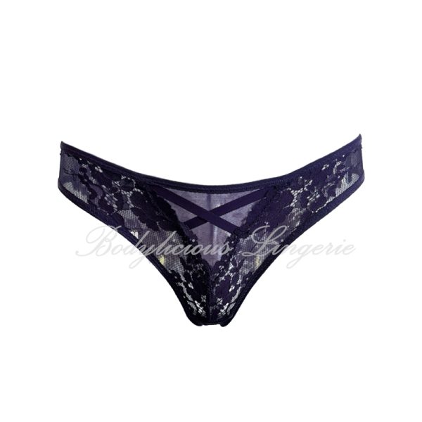 Cross-Front Floral Lace Panties with Mesh Pattern