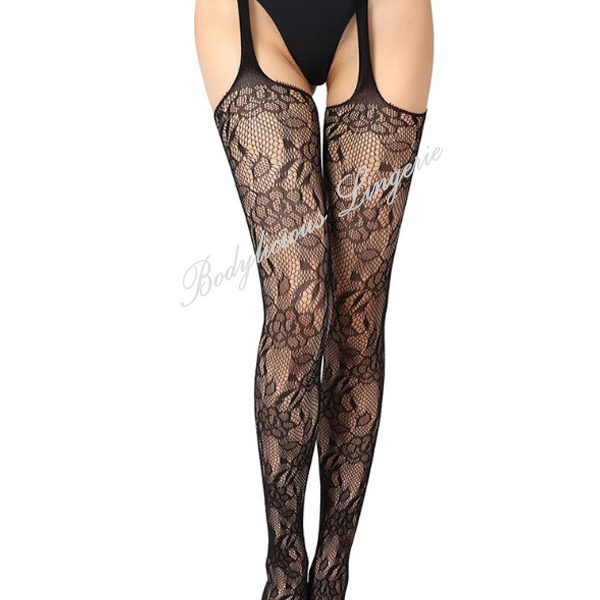 Floral Lace Fish-Net Stocking With Suspender