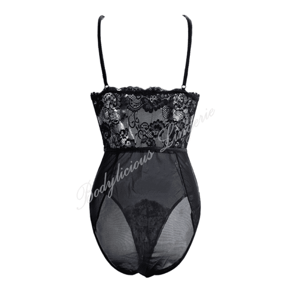 Sheer Lace-Trimmed Bodysuit